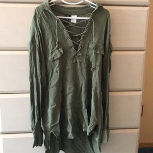 Army green blouse with crisscross tie up H&M